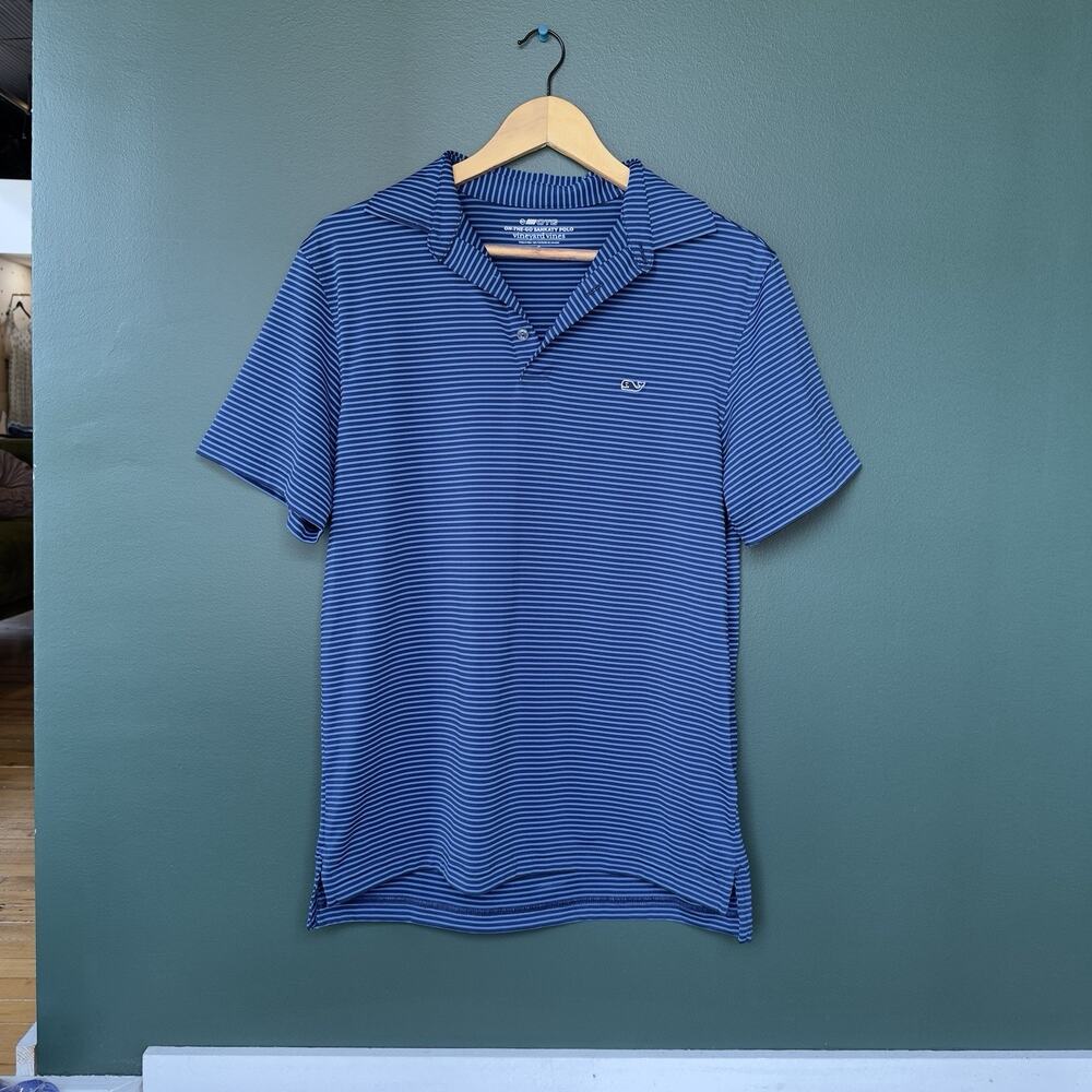 Vineyard Vines Sankaty Polo Shirt Blue White Striped Mens Medium